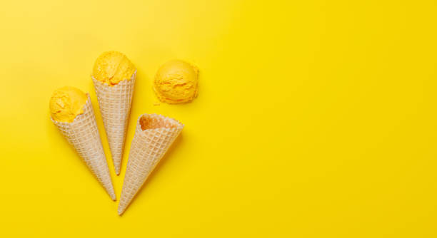 Lemon ice cream in delightful waffle cones