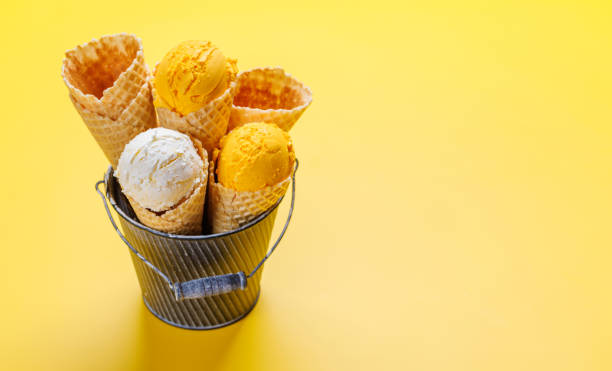 Lemon ice cream in delightful waffle cones