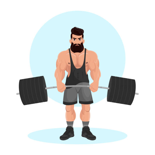 ilustrações de stock, clip art, desenhos animados e ícones de illustration of a young guy training in a gym. gym. body-building. power training. sports guy. - health club gym young men dumbbell