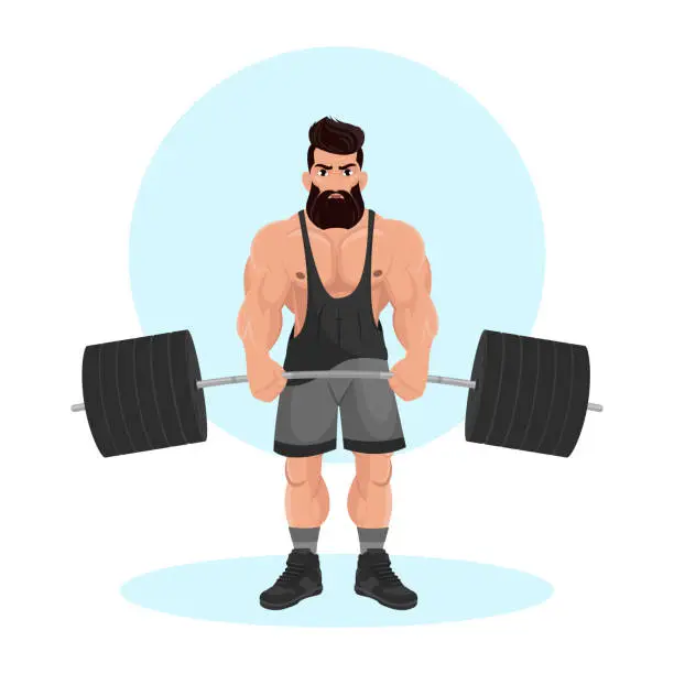 Vector illustration of Illustration of a young guy training in a gym. Gym. Body-building. Power training. Sports guy.