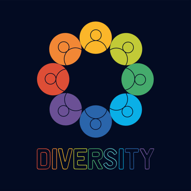 ilustrações, clipart, desenhos animados e ícones de diversity people concept. rainbow colored abstract logo. - black background people concepts and ideas isolated