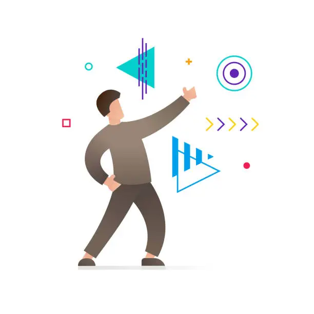 Vector illustration of Businessman Pointing with Graphics
