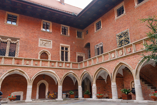 Krakow, Poland – June 20, 2013: A Detail of the Jagiellonian University where Nicolaus Copernicus studied in Krakow, Poland