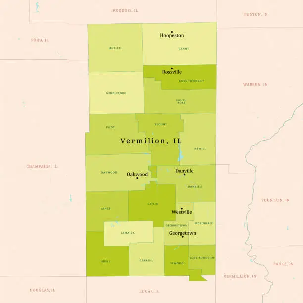 Vector illustration of IL Vermilion County Vector Map Green