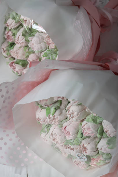 Two marshmallow bouquets. Marshmallow flowers. Marshmallow tulips.