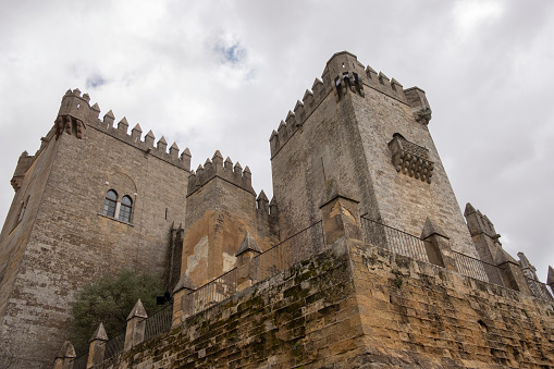 View of historic castle Almodovar del Rio. Balcony detail.  Location for the series \
