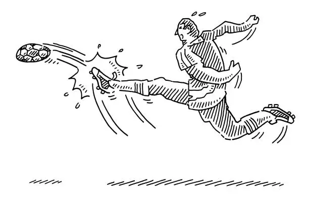 Vector illustration of Cartoon Soccer Player Shot At Goal Drawing