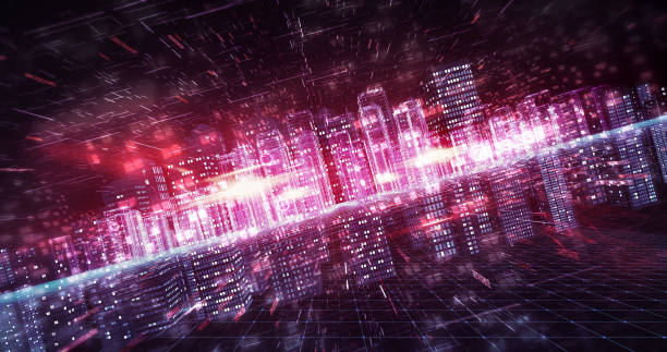 istock 3D high tech futuristic city flight animation. Digital smart city. 2078035930