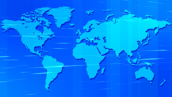 Abstract blue world map news background with lines full screen