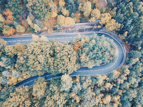 curve of a road taken from the air in Andorra on September 30, 2017