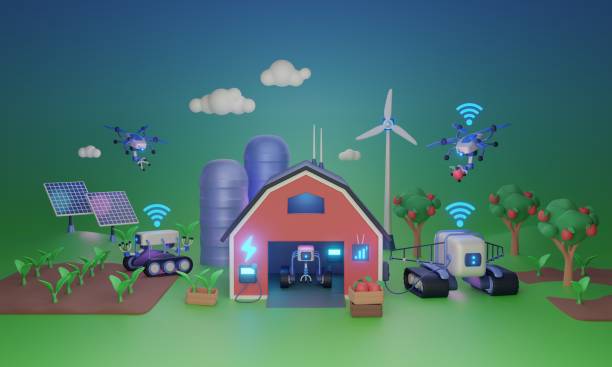 istock Smart agriculture and precision farming with robots 3D illustration concept 2078078967