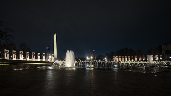 Washington, DC - 3-11-2024: World War II Memorial at Night