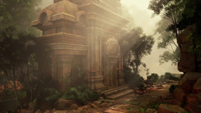 Ancient Temple Ruins Amidst Forest