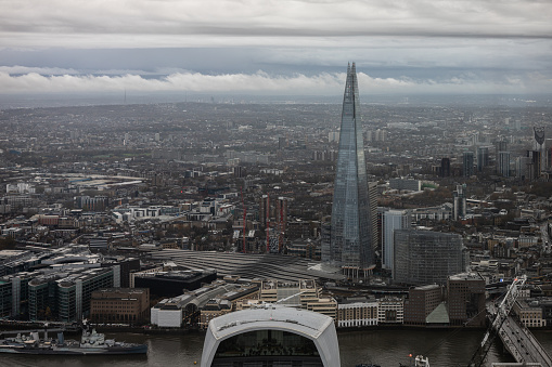 London skyline from above on a cloudy day