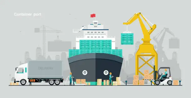 Vector illustration of Cargo container port.