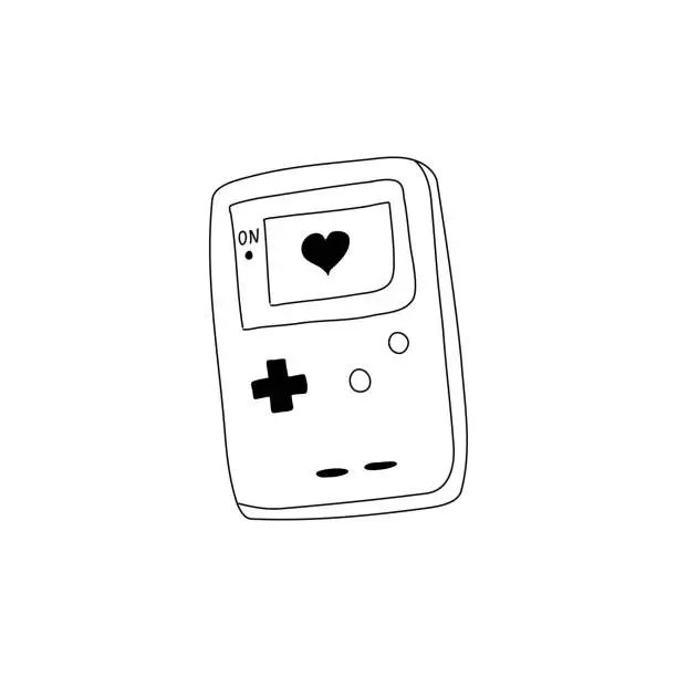 Vector illustration of Handheld Game Console Doodle With Heart Icon on Screen