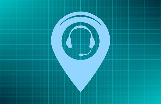 Illustration of a map mark icon with a ear phones