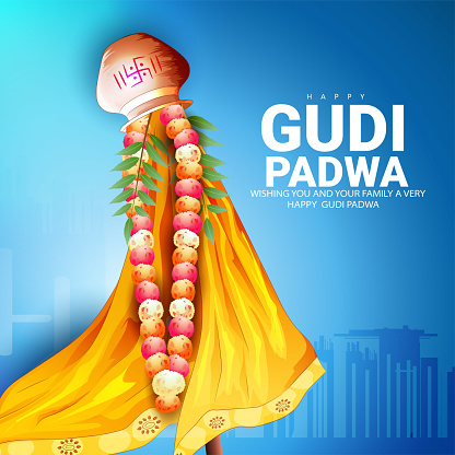 Creative vector sketch illustration of Gudhi Padwa festival,celebrated in Maharashtra