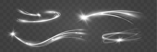 light white wave shine effect,vector glow line sparkle shine. silver wavy effects. - white background horizontal selective focus silver stock illustrations