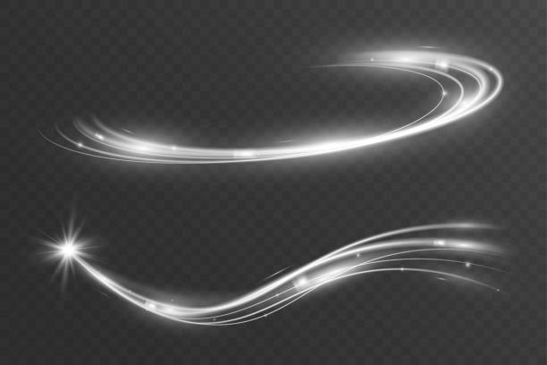 light white wave shine effect,vector glow line sparkle shine. silver wavy effects. - white background horizontal selective focus silver stock illustrations