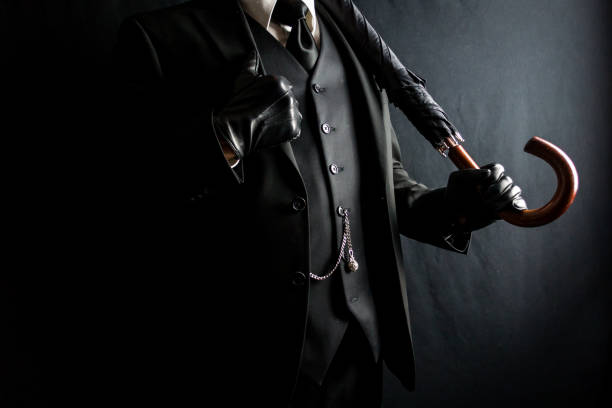 Gentleman in Suit and Leather Gloves Holding Umbrella