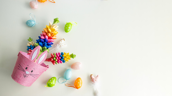 Easter decoration on the white table.