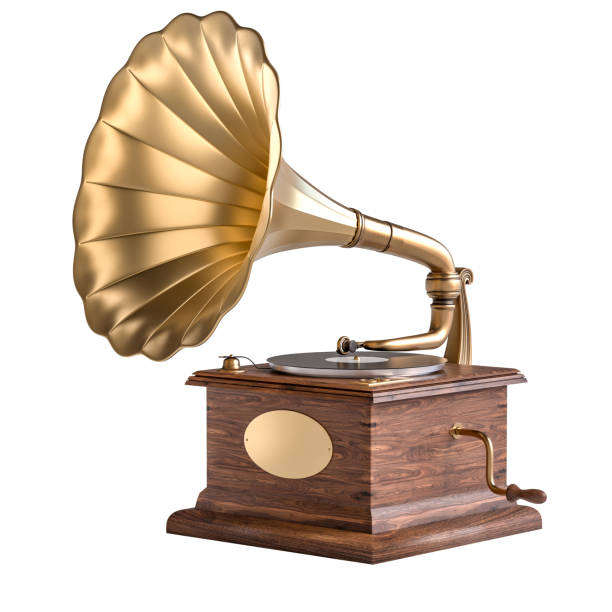 istock Vintage golden gramophone on white background 2078230737