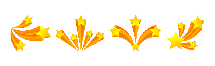 Fireworks with Yellow Star Sparkle as Bright Festive Explosion Vector Set. Shiny Fire Comet with Rays Concept