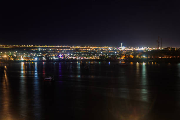 View of Naama Bay in Sharm El Sheikh, Egypt at night. View from above