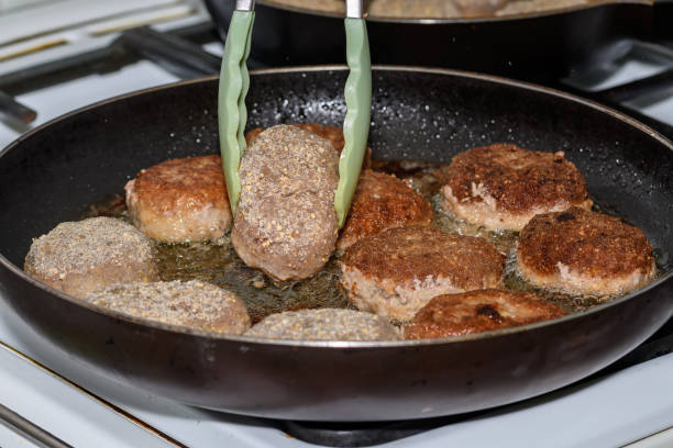 Ground wild boar cutlets fried in rapeseed oil