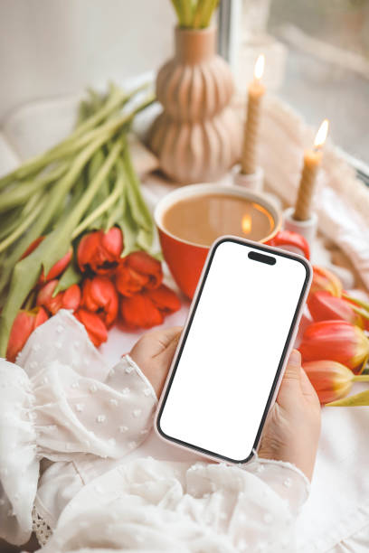 istock Phone with isolated screen on background of spring decor 2078248701