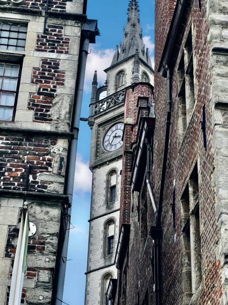 Medieval tower overlooking the old city centre of Ghent. 91 metres tall. Designed by Jan van Haelst in 1313
