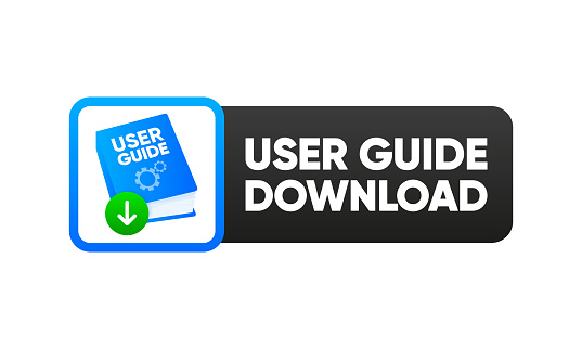 User Guide book. Download button. User manual document. Reference book, instructions and guide. Vector illustration