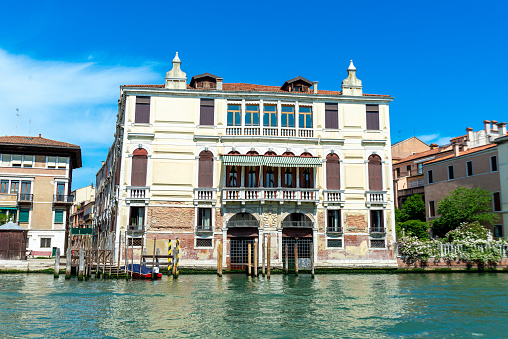 Venice, Veneto - Italy - 06-10-2021: Palazzo Malipiero, a Venetian-Byzantine palace with Gothic elements, famous as Casanova's residence