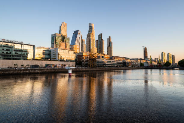 Puerto Madero skyline at sunset on a sunny day in Buenos Aires