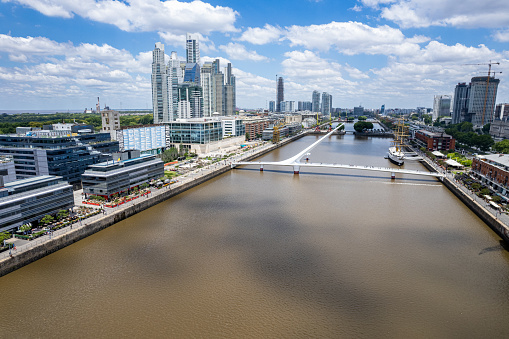Aerial view of Puerto Madero skyline on a sunny day in Buenos Aires