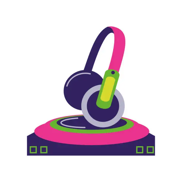 Vector illustration of dj turntable and headphone