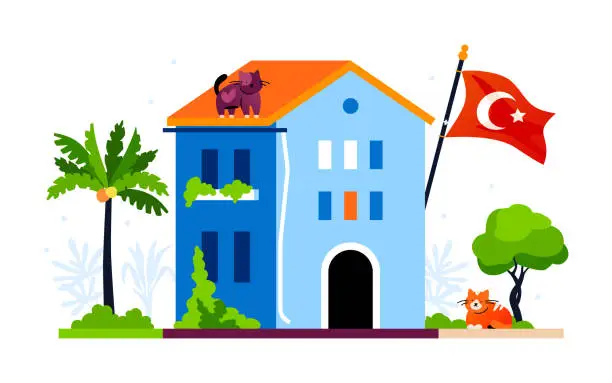 Vector illustration of Turkish guest house - modern colored vector illustration