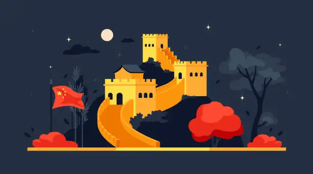 Vector illustration of The great Wall of China - modern colored vector illustration