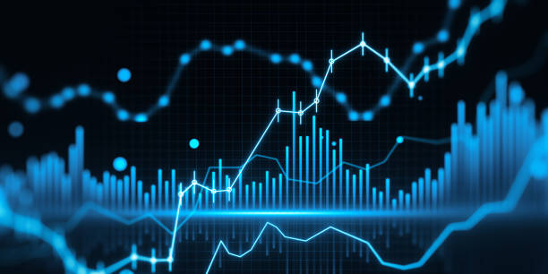 istock Dynamic financial graphs on a futuristic blue background. Finance and technology concept. 3D Rendering 2078266420