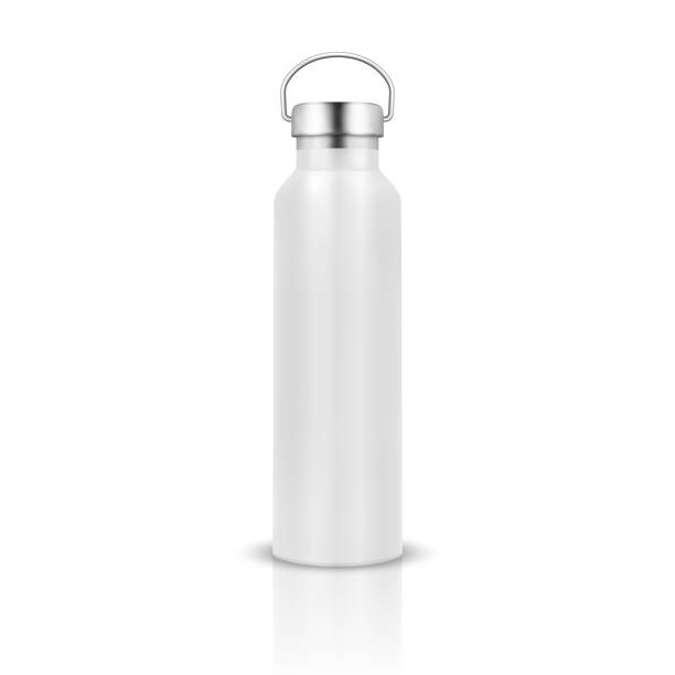 istock Vector Realistic 3d White Color Metal or Plastic Blank Glossy Reusable Water Bottle with Silver Bung Closeup Isolated on White Background. Design Template of Packaging Mockup. Front View 2078266598