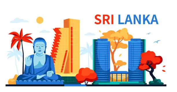 Vector illustration of Sights of Sri Lanka - modern colored vector illustration