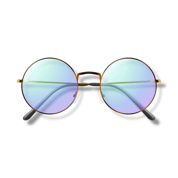 istock Vector 3d Realistic Purple Round Frame Glasses Isolated. Sunglasses, Lens, Vintage Eyeglasses in Top View. Design Template for Optics and Eyewear Branding Concept 2078266971