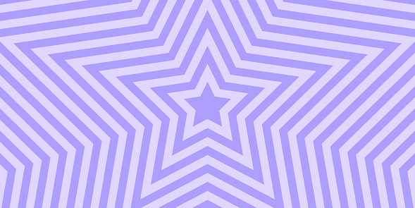 Purple concentric stars background. Trendy y2k pattern in pastel colors. Groovy psychedelic wallpaper design. Aesthetic poster with hypnotic psychedelic effect. Vector flat illustration.