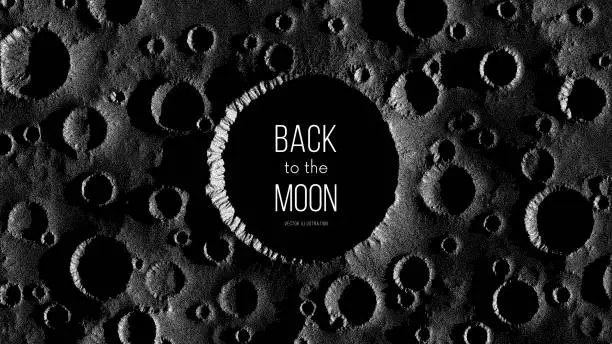 Vector illustration of Moon surface in stippling style with shadows and craters