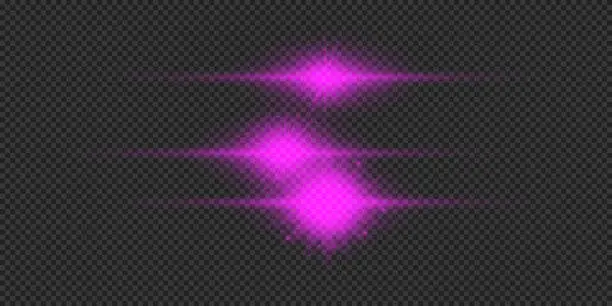 Vector illustration of Set of purple horizontal light effects of lens flares