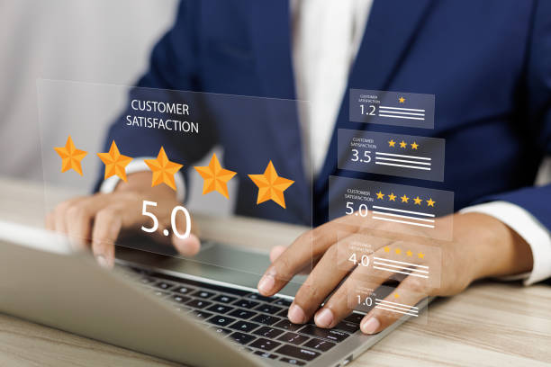 istock Evaluating 5-Star customer satisfaction, Online survey for quality service experience online application, Satisfaction with service evaluation, 5-Star rating and quality service feedback online. 2078283857