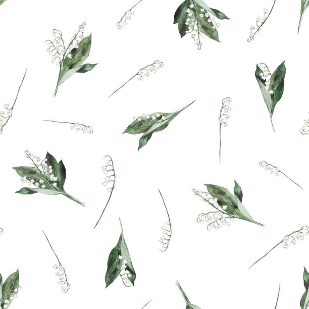 istock Floral pattern spring lily of the valley. Watercolor seamless background flowers. Cute Print for textile design or wallpaper. Hand drawn illustration with flowers, buds, leaves and stems. 2078292788