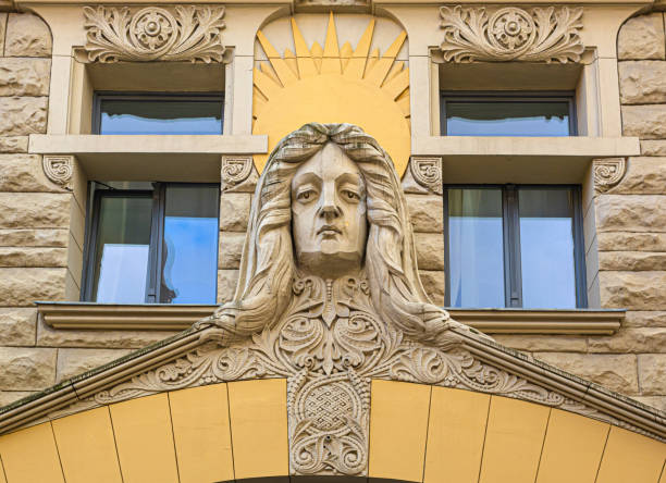 Riga, Latvia - 28 July  2023: Facade of Neiburgs Hotel