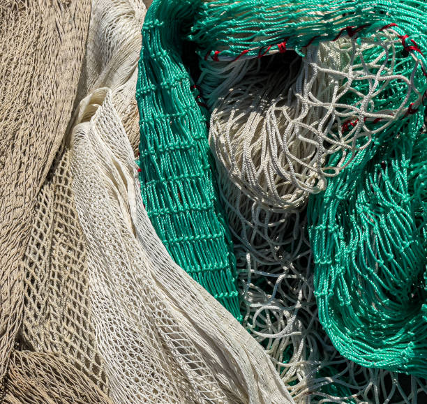 Old fishing net close-up. Texture of an old fishing net.